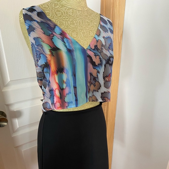Bebe Dress Mini Sleeveless Crop Black Skirt Multicolour Top Size Large New - Picture 4 of 11